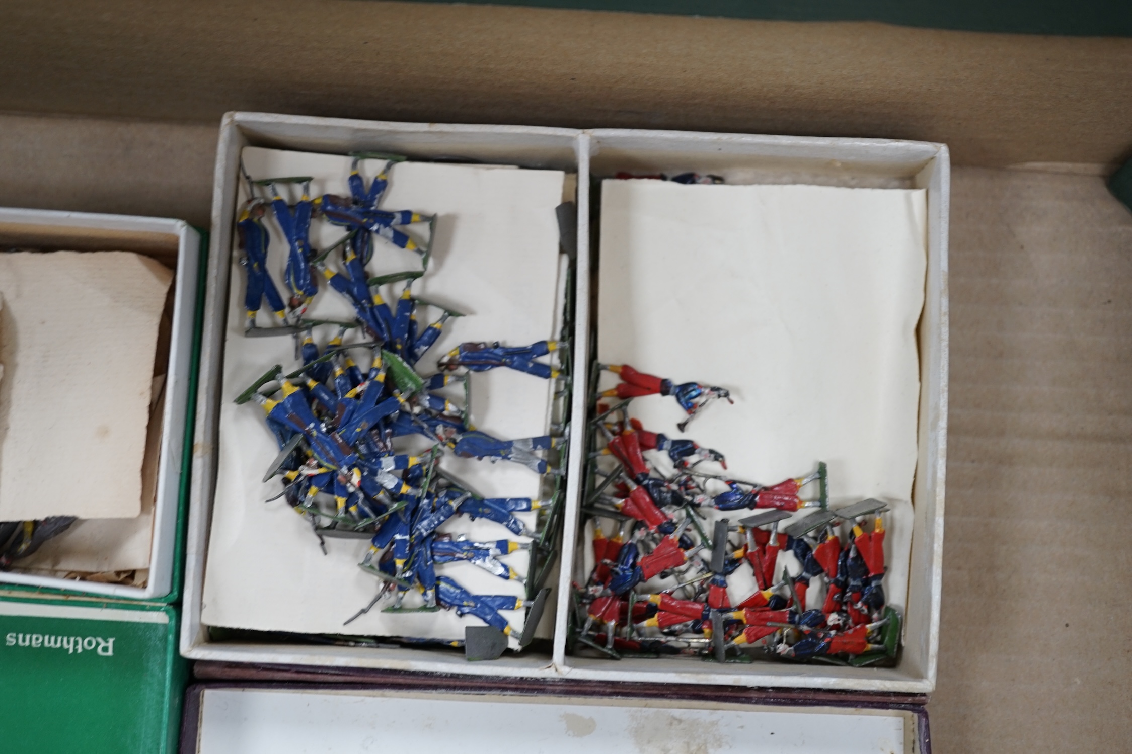 A collection of late nineteenth century flat/semi-flat soldiers by Heinrichsen, Nürnberg, etc. including; infantry, bandsmen, trees, etc.